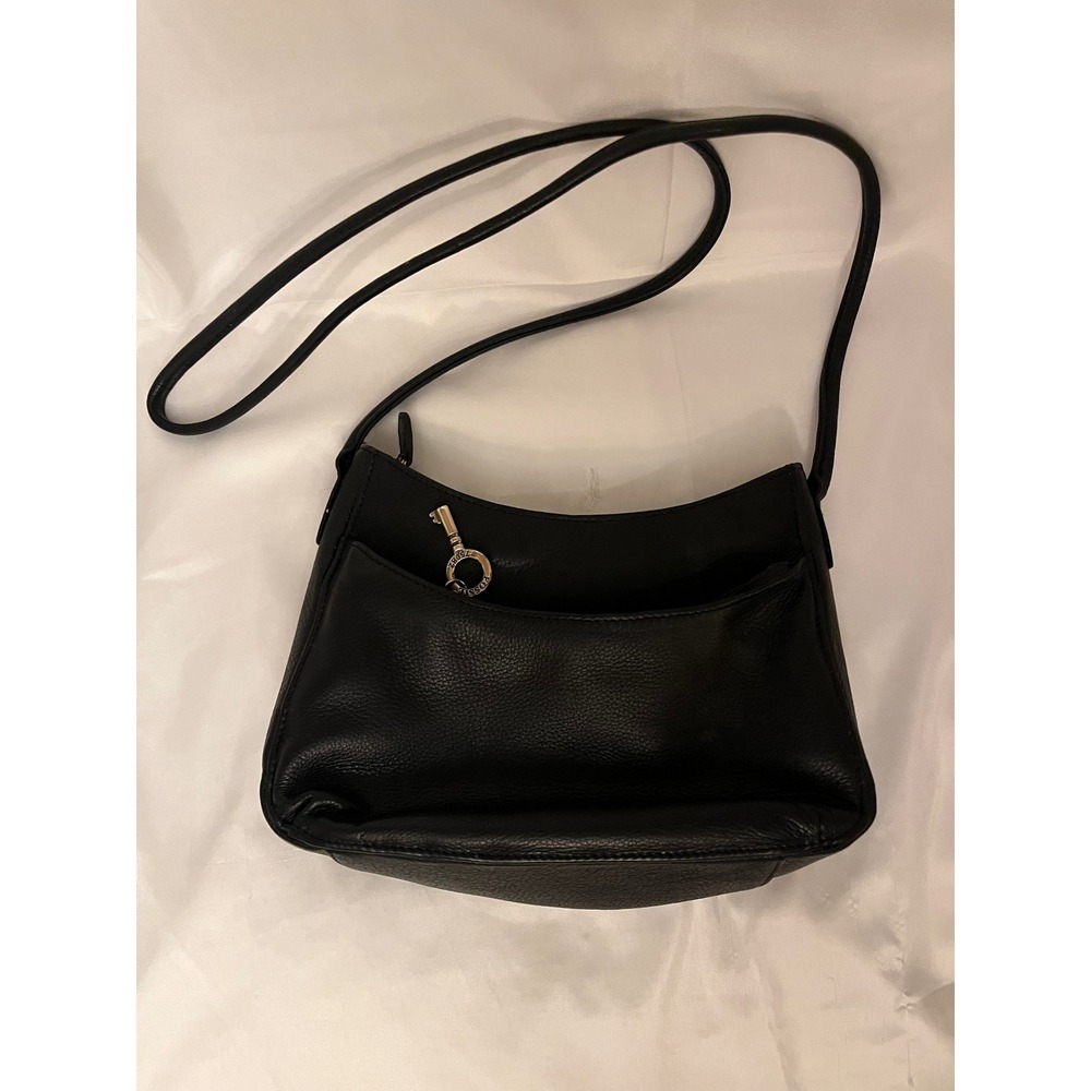Fossil Vintage Black Leather Shoulder Bag Silver Key Charm